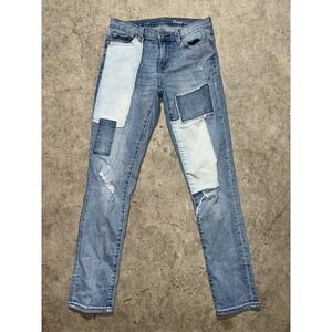 Gap 1969 Women's Sz 24 Real Straight Blue Jeans Patches Retro Mid Rise Denim